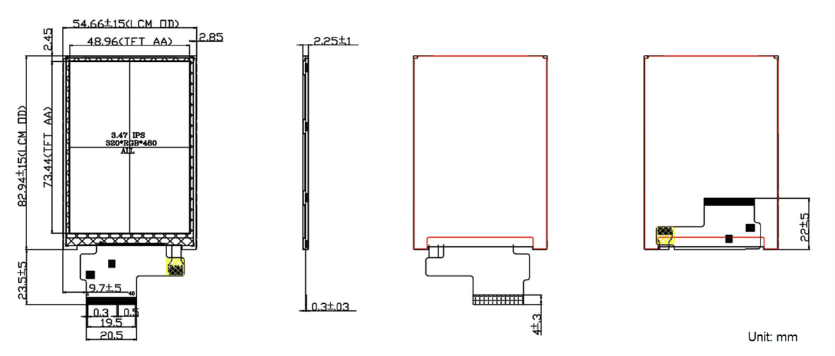 Mechanical Drawing - 4D LCD 3.5 Mechanical Drawing - 4D LCD 3.5